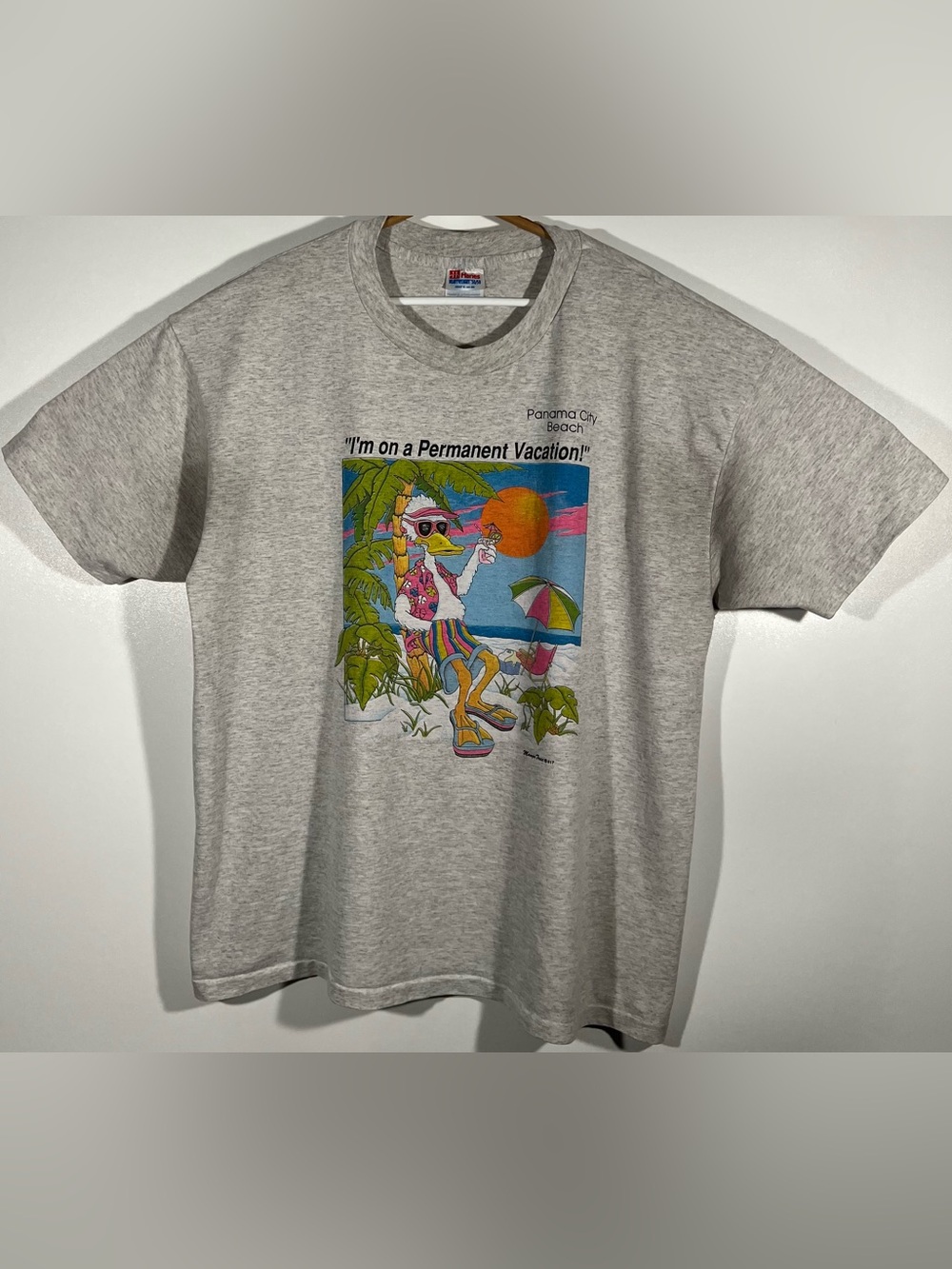 Vintage 1980s Panama City Beach T-Shirt Cartoon Duck Mango Tree Single Stitch Xl